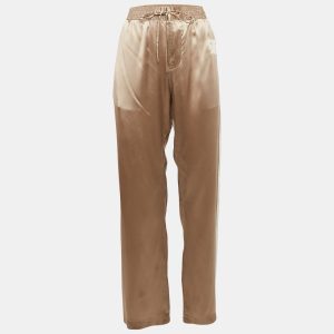 Celine Metallic Beige Satin Logo Applique Detail Side Trimmed Trousers M, Clothing - Luxury Closet catalog