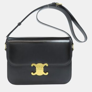 Celine Black Calfskin Leather Triomphe Shoulder Bag, Shoulder Bags - Luxury Closet catalog