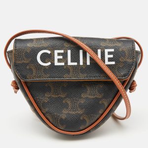 Celine Dark Brown Coated Canvas and Leather Triomphe Triangle Crossbody Bag, Handbags - Luxury Closet catalog