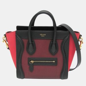 Celine Black Bordeaux Pink Luggage Leather Nano Shopper Handbag, Tote Handbags - Luxury Closet catalog