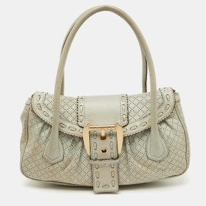 Celine Light Grey Perforated Leather Buckle Detail Satchel, Satchels - Luxury Closet catalog
