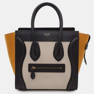 Celine Black/White/Yellow Luggage Shopper Leather Suede Bag, Tote Handbags - Luxury Closet catalog