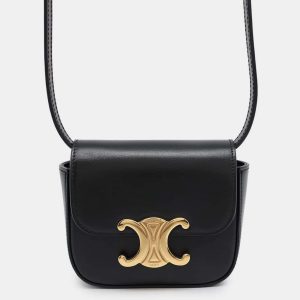 Celine Black Shiny Calf Leather Triomphe Mini Claude Shoulder Bag, Shoulder Bags - Luxury Closet catalog