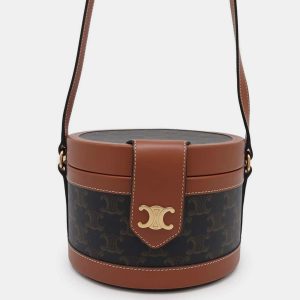 Celine Brown Leather Triomphe Tambour Vanity Shoulder Bag, Satchels - Luxury Closet catalog