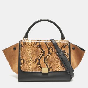 Celine Orange/Black Python, Leather and Suede Medium Trapeze Top Handle Bag, Satchels - Luxury Closet catalog