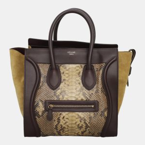 Celine Dark Brown Snakeskin Pyhton Mini Luggage Bag, Tote Handbags - Luxury Closet catalog
