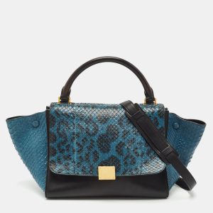 Celine Blue/Black Python and Leather Small Trapeze Top Handle Bag, Satchels - Luxury Closet catalog