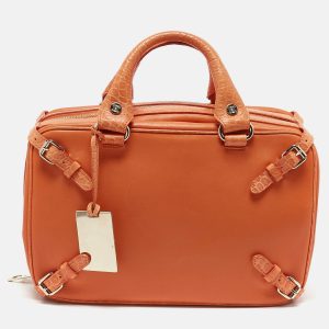 Celine Orange Leather and Croc Embossed Trim Large Trunkette Bag, Handbags - Luxury Closet catalog
