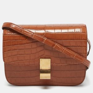 Celine Brown Crocodile Medium Classic Box Shoulder Bag, Shoulder Bags - Luxury Closet catalog