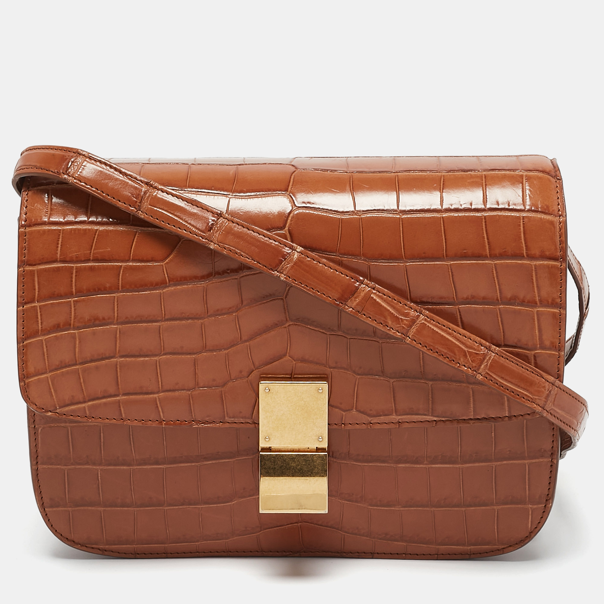 Celine Brown Crocodile Medium Classic Box Shoulder Bag, Shoulder Bags - Luxury Closet catalog