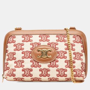 Celine Beige/Brown Triomphe Embroidered Canvas Clutch On Chain, Clutches & Special Occasion Bags - Luxury Closet catalog