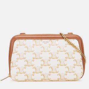Celine White Triomphe Coated Canvas Clutch On Chain, Shoulder Bags - Luxury Closet catalog