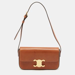 Celine Brown Leather Triomphe Claude Shoulder Bag, Shoulder Bags - Luxury Closet catalog