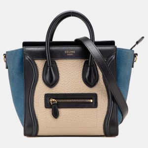 Celine Beige Black Nano Tricolor Nubuck and Calfskin Luggage Tote, Satchels - Luxury Closet catalog