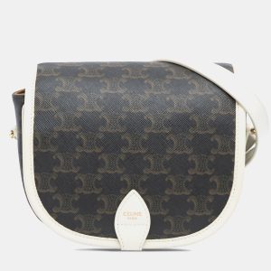 Celine Brown Medium Triomphe Coated Canvas Folco Crossbody Bag, Shoulder Bags - Luxury Closet catalog