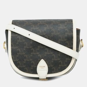 Celine Brown/White Medium Triomphe Coated Canvas Folco Crossbody, Shoulder Bags - Luxury Closet catalog