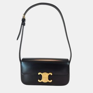 Celine Triomphe Black Shiny Calfskin Shoulder Bag, Handbags - Luxury Closet catalog