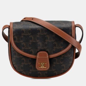 Celine Brown Mini Triomphe Coated Canvas Besace Crossbody, Shoulder Bags - Luxury Closet catalog