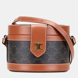 Celine Brown Medium Triomphe Coated Canvas Tambour Crossbody, Shoulder Bags - Luxury Closet catalog