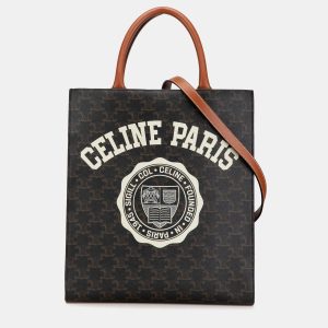 Celine Brown Small Paris Print Triomphe Coated Canvas Vertical Cabas, Satchels - Luxury Closet catalog