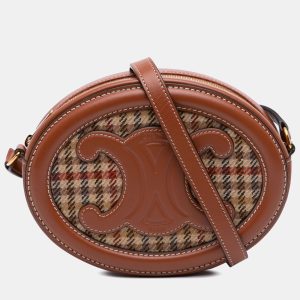 Celine Brown Small Canvas and Calfskin Cuir Triomphe Houndstooth Oval Crossbody, Shoulder Bags - Luxury Closet catalog