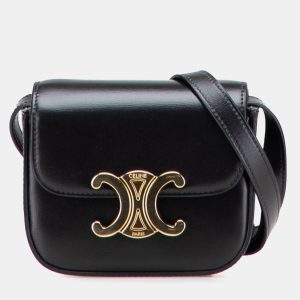 Celine Black Mini Shiny Calfskin Triomphe Crossbody Bag, Shoulder Bags - Luxury Closet catalog