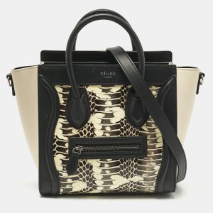 Celine Black/Beige Watersnake and Leather Nano Luggage Tote, Tote Handbags - Luxury Closet catalog