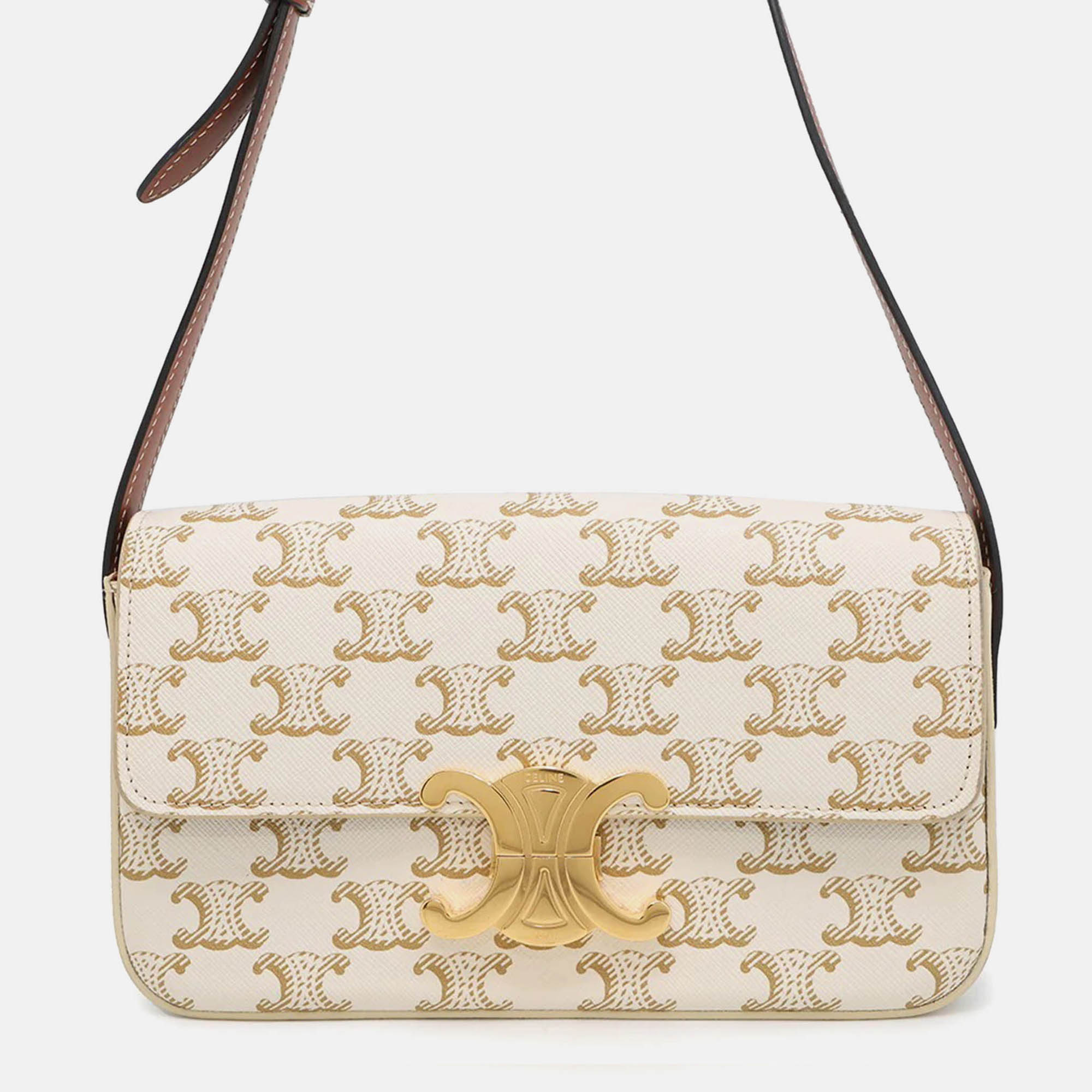 Celine Claude Triomphe One Shoulder Bag White PVC Calf Leather, Handbags - Luxury Closet catalog