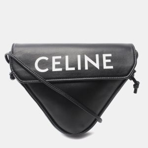 Celine Black Smooth Calfskin Logo Triangle Crossbody Bag, Shoulder Bags - Luxury Closet catalog
