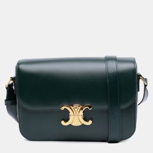 Celine Green Classique Shiny Calfskin Triomphe Crossbody, Shoulder Bags - Luxury Closet catalog