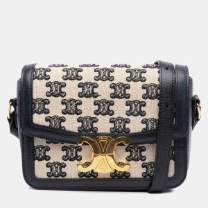 Celine Beige Teen Embroidered Canvas and Calfskin Triomphe Crossbody, Shoulder Bags - Luxury Closet catalog