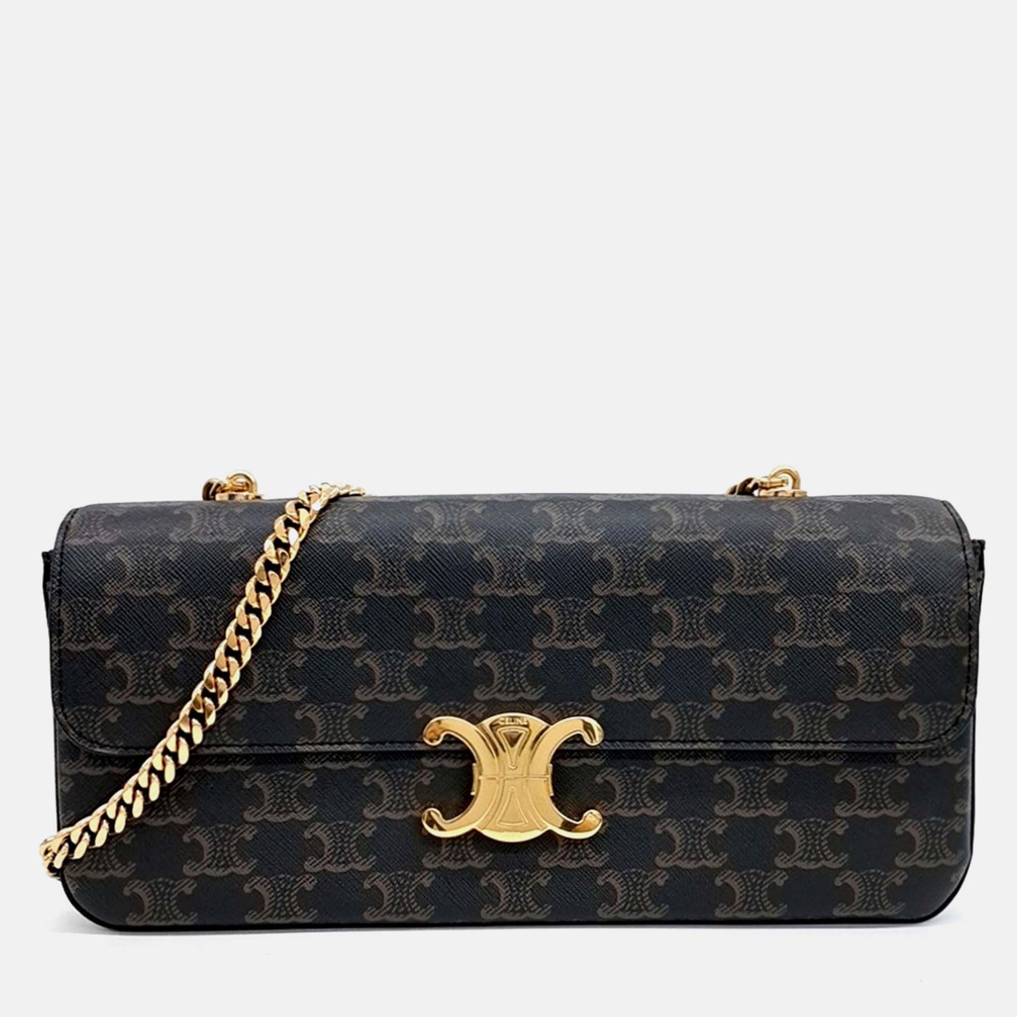 Celine Brown Coated Canvas Triumph Chain Shoulder Bag, Handbags - Luxury Closet catalog