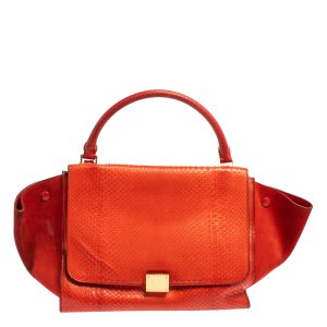 C&eacute;line Red Python and Suede Medium Trapeze Top Handle Bag, Satchels - Luxury Closet catalog