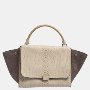 Celine Two Tone Grey Python and Suede Medium Trapeze Top Handle Bag, Satchels - Luxury Closet catalog