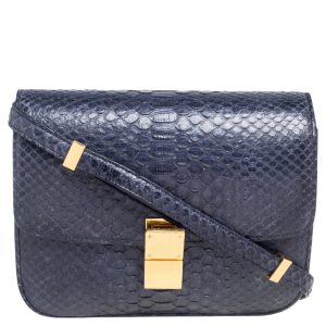 Celine Navy Blue Python Medium Classic Box Shoulder Bag, Shoulder Bags - Luxury Closet catalog