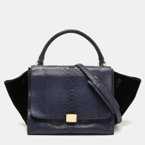Celine Blue/Black Python and Suede Medium Trapeze Tote, Tote Handbags - Luxury Closet catalog