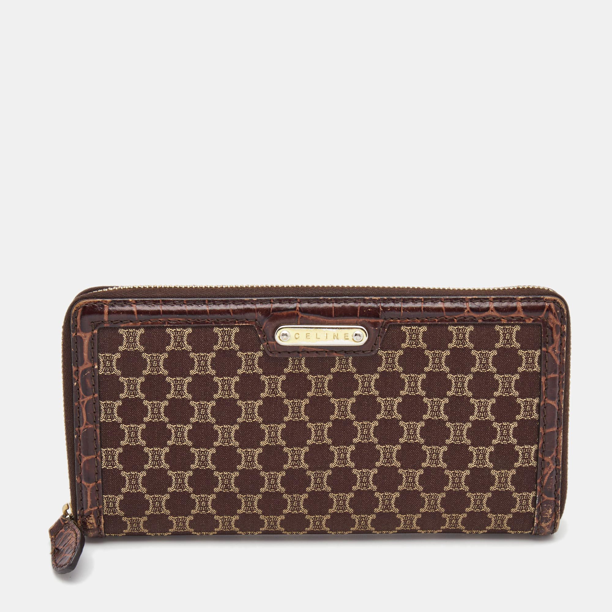 Celine Brown Macadam Canvas and Croc Embossed Leather Zip Around Continental Wallet, Wallets & Money Clips - Luxury Closet catalog