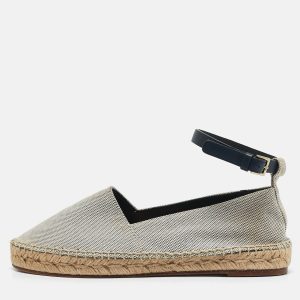 Celine White/Navy Blue Canvas Ankle Strap Espadrille Flats Size 38, Flats - Luxury Closet catalog