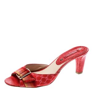 Celine Red Croc Embossed Leather And Fabric Slide Sandals Size 36, Sandals - Luxury Closet catalog