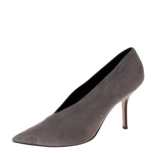 Celine Grey Nubuck Leather V Neck Pointed Toe Pumps Size 38.5, Pumps - Luxury Closet catalog