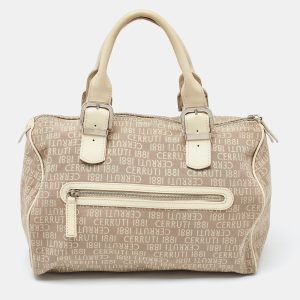 Cerruti Beige Signature Canvas and Patent Leather Boston Bag, Satchels - Luxury Closet catalog