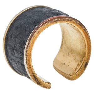 CH Carolina Herrera Black Leather Gold Tone Open Ring Size 52.5, Jewelry - Luxury Closet catalog