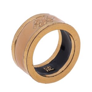 CH Carolina Herrera Cream Enamel Gold Tone Band Ring Size 56, Jewelry - Luxury Closet catalog