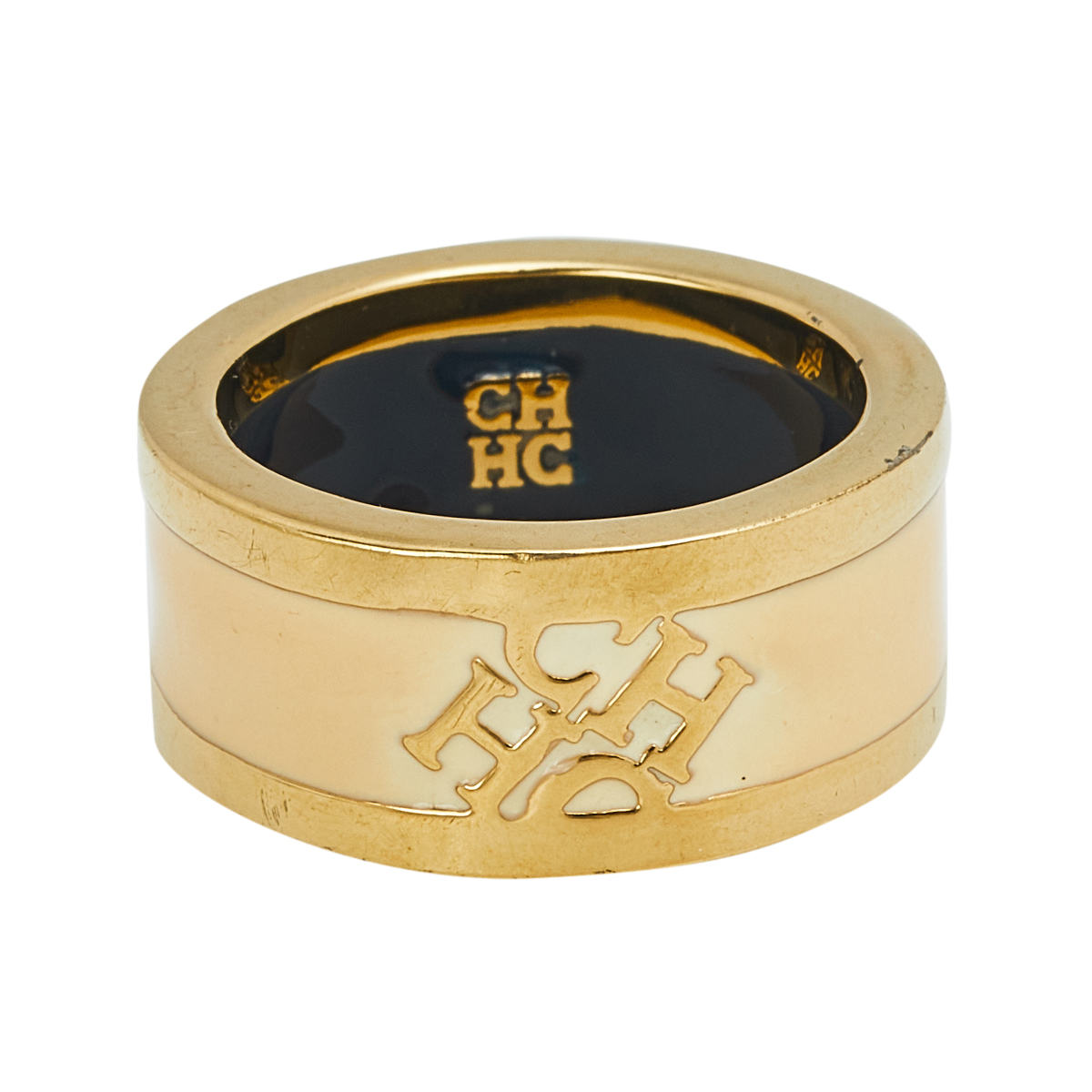 CH Carolina Herrera Cream Enamel Gold Tone Band Ring Size EU 55, Jewelry - Luxury Closet catalog