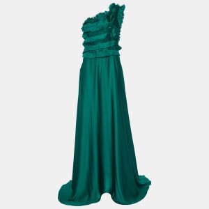 CH Carolina Herrera Green Silk Ruffled One Shoulder Gown M, Dresses - Luxury Closet catalog