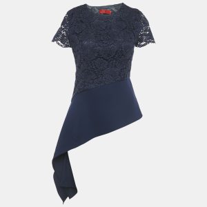 CH Carolina Herrera Navy Blue Floral Lace Short Sleeve Top S, Shirts & Tops - Luxury Closet catalog