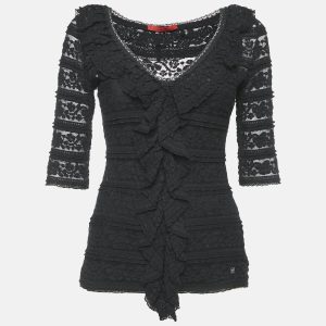 CH Carolina Herrera Black Lace Ruffled Top S, Shirts & Tops - Luxury Closet catalog