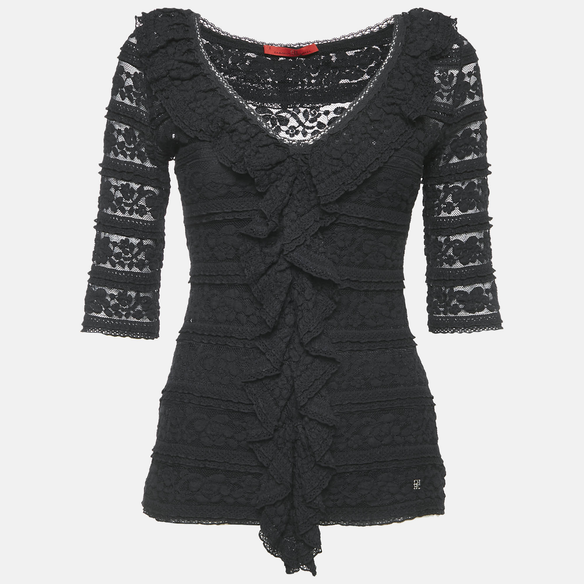 CH Carolina Herrera Black Lace Ruffled Top S, Shirts & Tops - Luxury Closet catalog