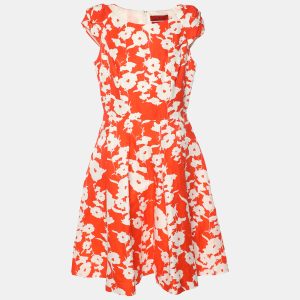 CH Carolina Herrera Orange/White Floral Print Cotton Silk Midi Dress M, Dresses - Luxury Closet catalog