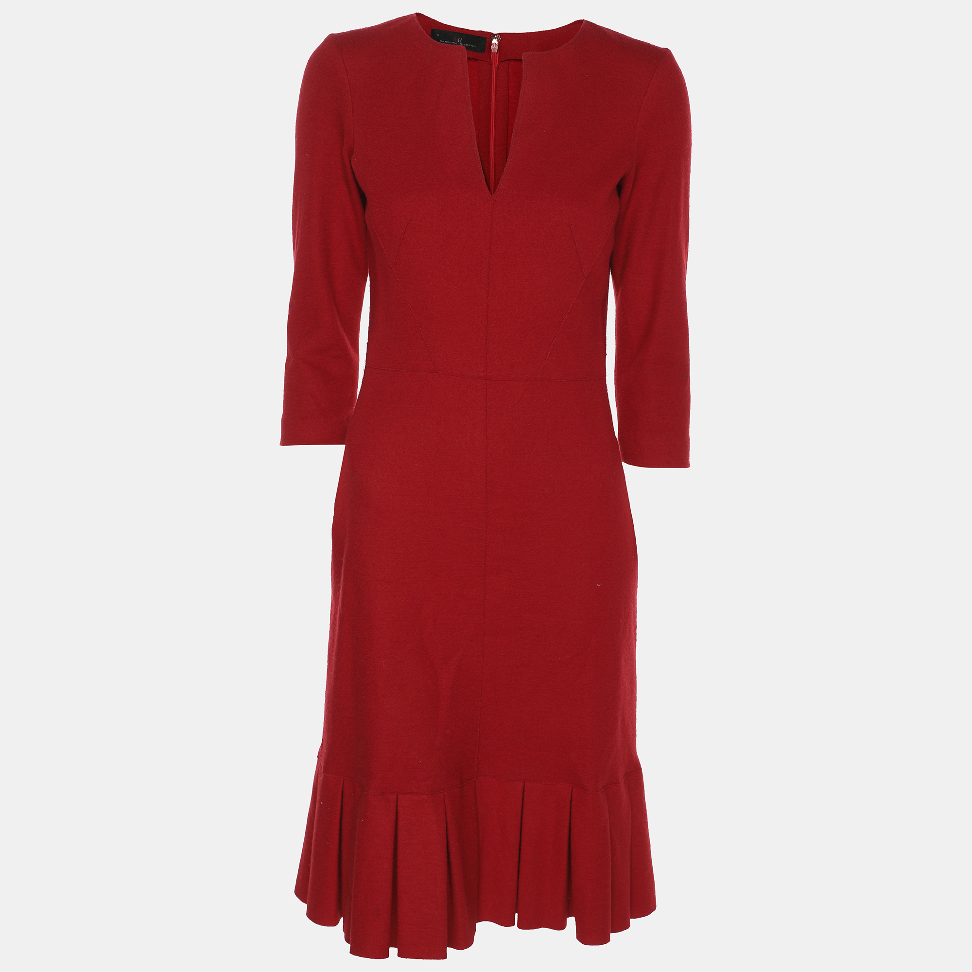 CH Carolina Herrera Red Wool Ruffle Midi Dress XS, Dresses - Luxury Closet catalog